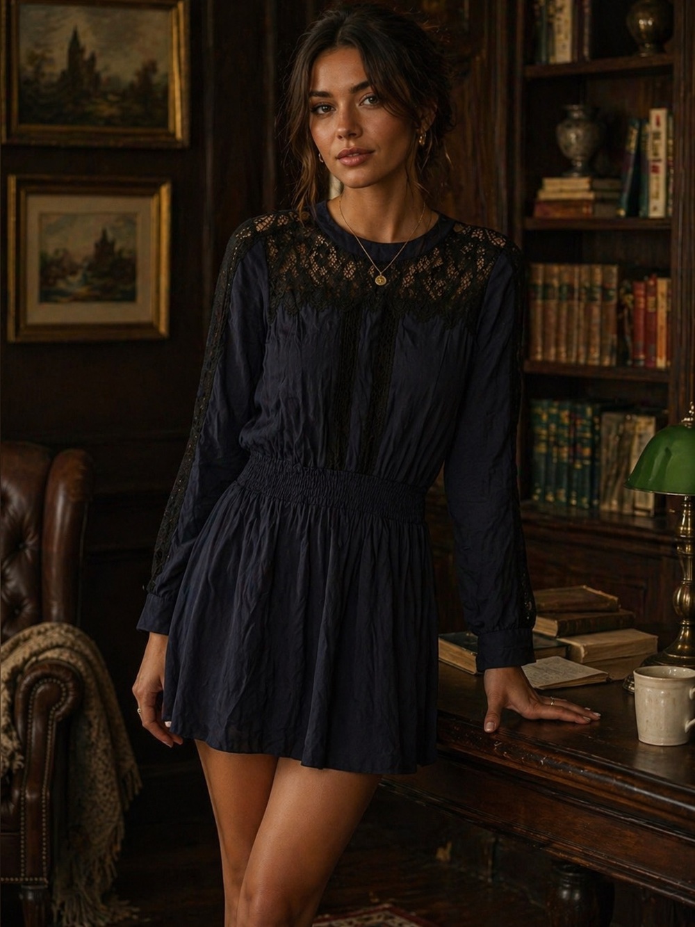 Sea New York Silk Crepe Lace Trim Mini Dress Rayon Cotton Blend Size 0